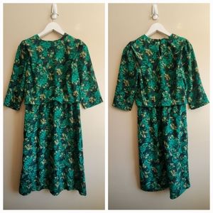 Vintage Green Floral Long Sleeve Dress